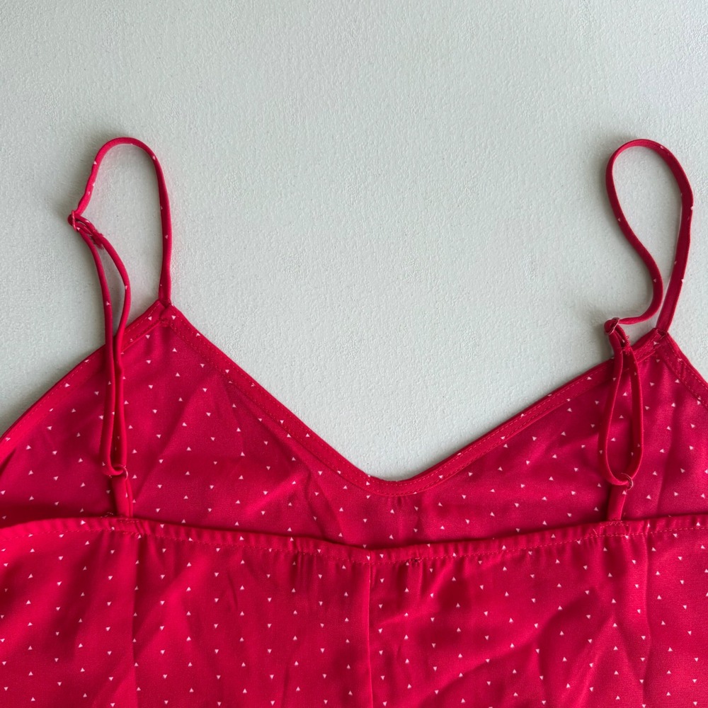 Lulus Womens S Red White Polka Dot V-Neck Adjustable Straps Midi Slip Dress Chic - Picture 13 of 15